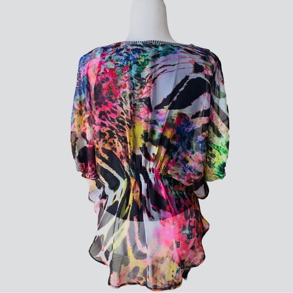 ALBERTO MAKALI MULTICOLOR ABSTRACT CHIFFON BLOUSE TOP - Picture 3 of 10